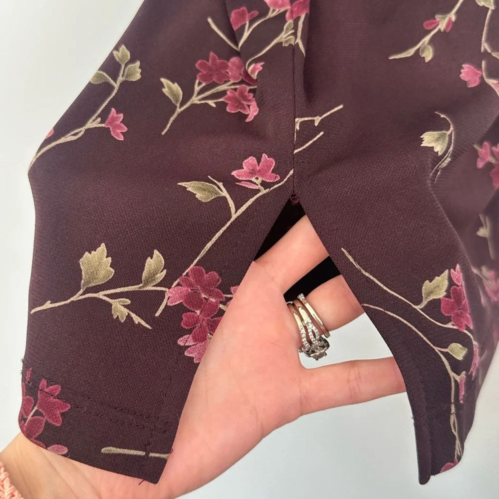 Vintage Y2k Teeze Me Deep Burgundy Dainty Pink Floral Fitted Dress - Picture 12 of 14